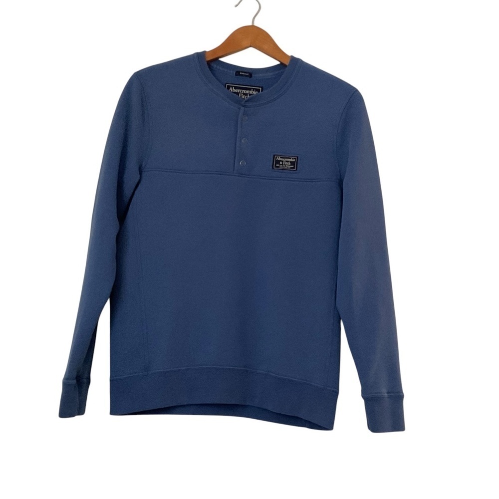 Abercrombie & Fitch Muscle Henley Pullover Sz S Blue Long Sleeve Logo Y2K 90’s